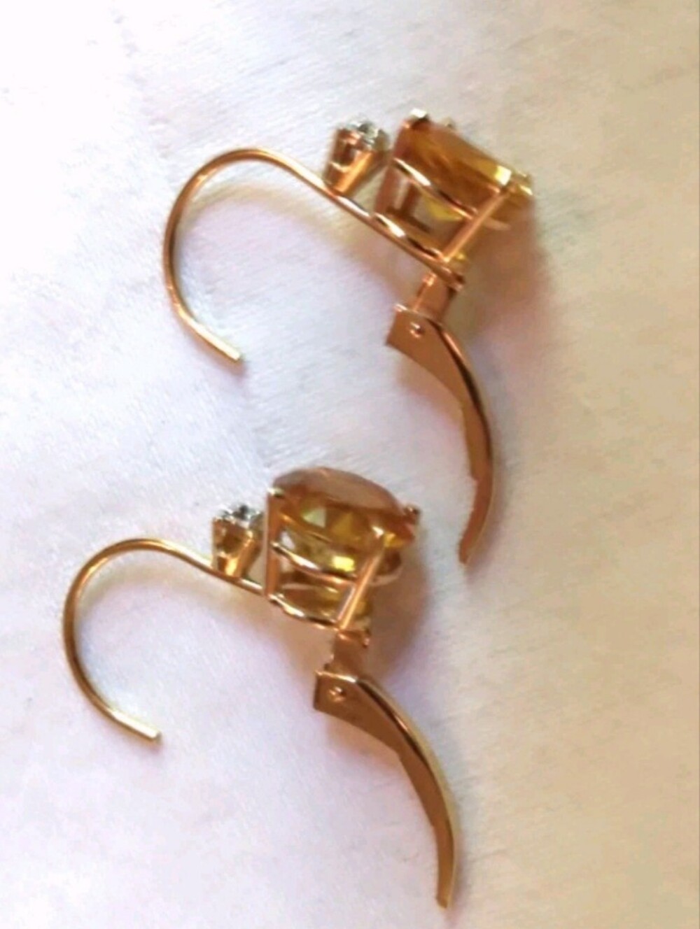 14kt Gold Leverback Earrings with Maderia Citrine + DIAMONDS - Picture 8 of 15